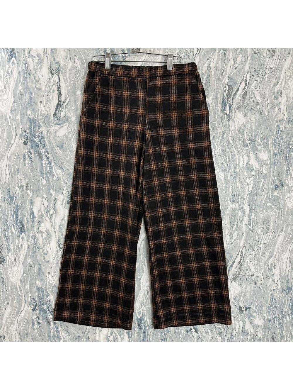 ALEMBIKA Brown Plaid Wide Leg Casual Pants (2)